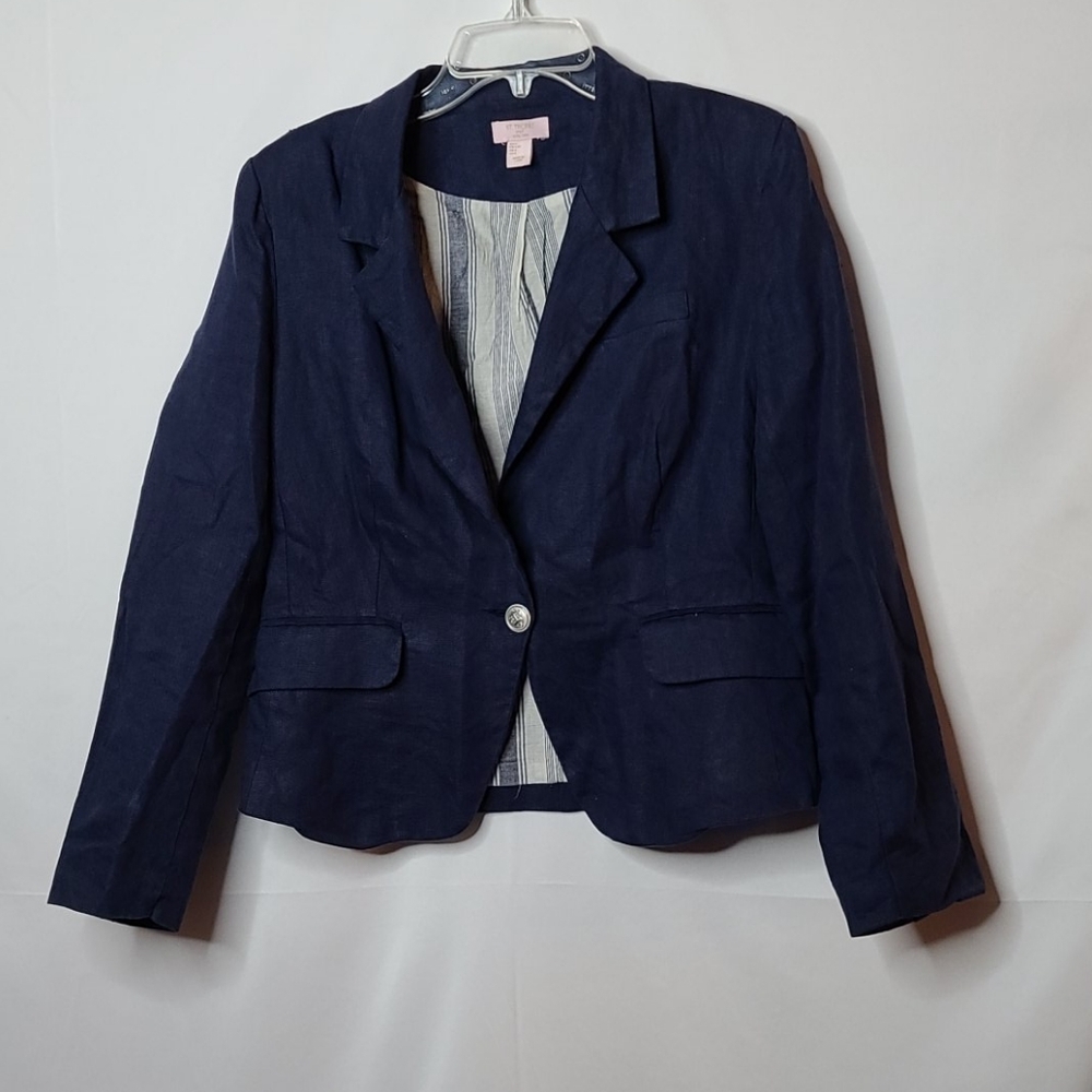 St. Tropez West blue one button blazer jacket Lg